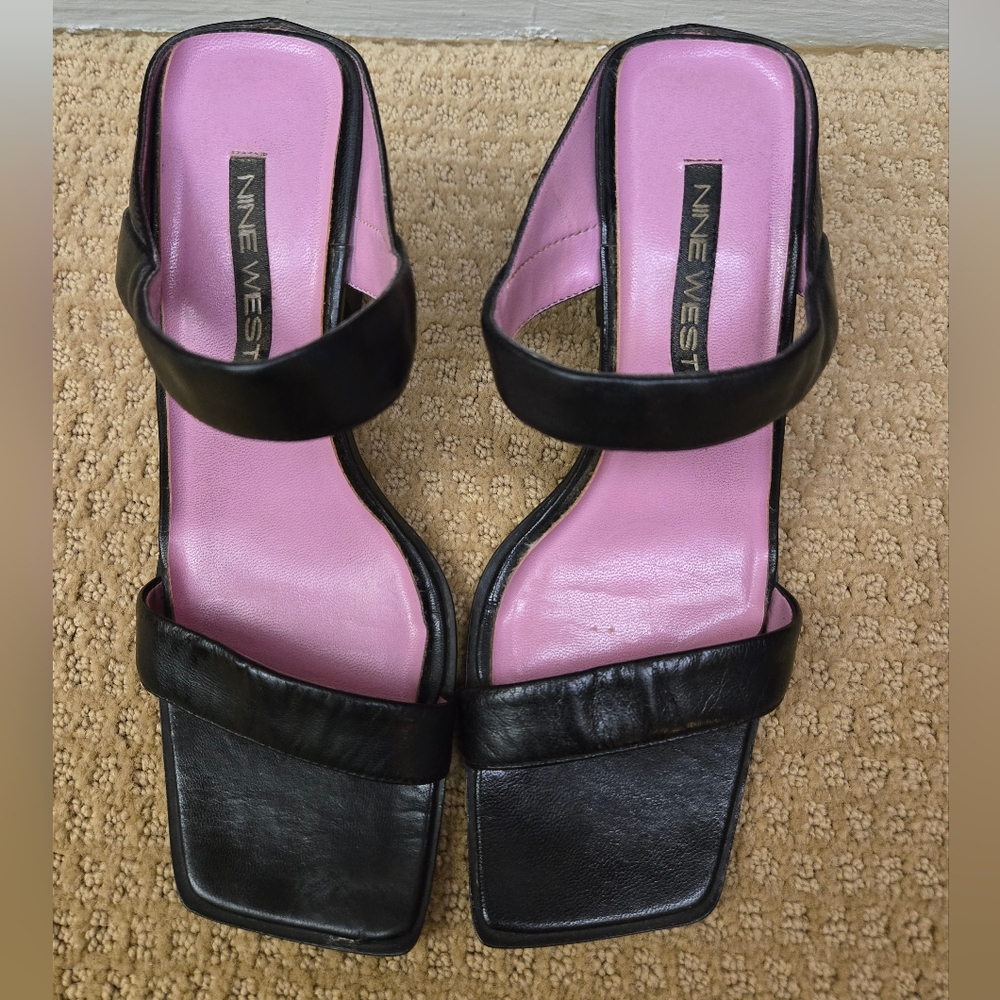 Nine West Black Giah Leather Heeled Sandals